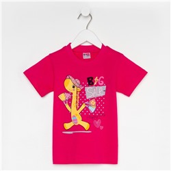 Футболка для девочки, ярко-розовый/жираф, рост 98 см