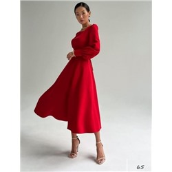 Платье миди с поясом красное O114
