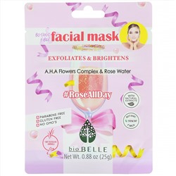 Biobelle, #RoseAllDay, тканевая растительная маска для лица, отшелушивает и осветляет, 1 шт., 25 г (0,88 унции)