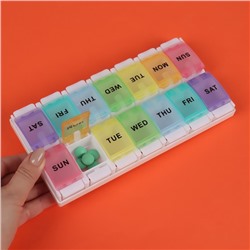 Таблетница-органайзер «Неделька», английские буквы, 2 контейнера по 7 секций, разноцветный