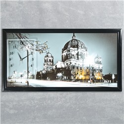 Часы-картина настенные, серия: Город, "Ночной Берлин", 50 х 100 см, микс