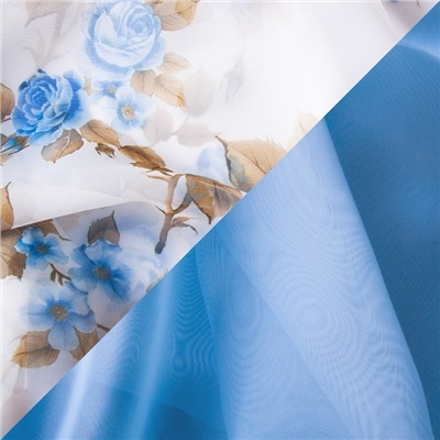 Комплект штор для кухни «Цветы», 280х160 см, цвет голубой
