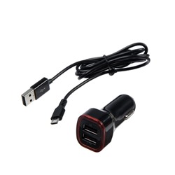 Автомобильное зарядное устройство Seven, 2 USB, 2.1 A, кабель micro USB, черное