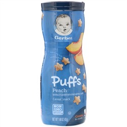 Gerber, Снек Puffs с хлопьями, для младенцев, умеющих ползать (в возрасте от 8 месяцев), со вкусом персика, 42 г (1,48 унции)