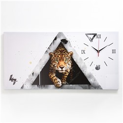 Часы-картина настенные, серия: Животный мир, "Леопард", 50 х 100 см
