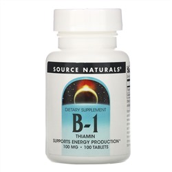 Source Naturals, Витамин B-1, тиамин, 100 мг, 100 таблеток