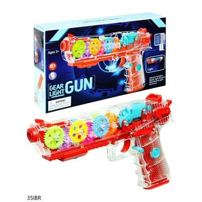 Пистолет прозрачный, музыкальный бластер с движущимися шестерёнками Gear light gun