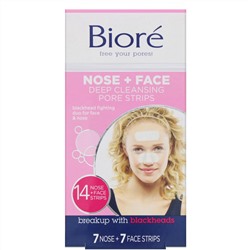 Biore, Комплект полосок для глубокого очищения пор, для носа и лица, 14 полосок