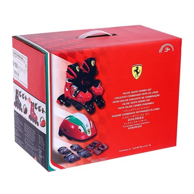 Набор роликовые коньки и защита Ferrari, р.33-36, цвет красный