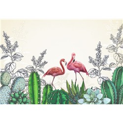 3D Фотообои «Фламинго в кактусах»