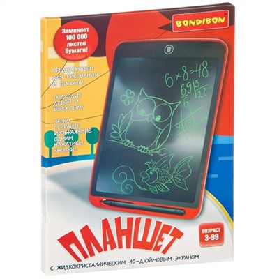 Bondibon  Планшет с жидкокристал. 10-дюймовым экраном, зелёные линии, цв. корпуса красный ВВ4213