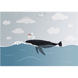 3D Фотообои «Мальчик и кит»