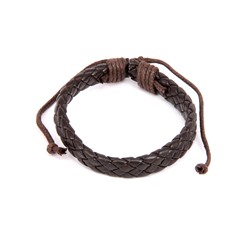 BS089-12 Плетёный кожаный браслет, коричневый