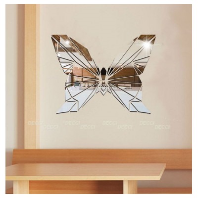 Наклейка на стену зеркальная Геометрическая бабочка цвет серебро
