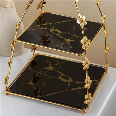 Подставка под десерты «Мрамор», 2 яруса, 26×26×37 см, цвет металла золотой