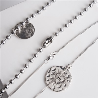Кулон двойной "Цепь" сталь,медальоны, цвет серебро, 48-68 см