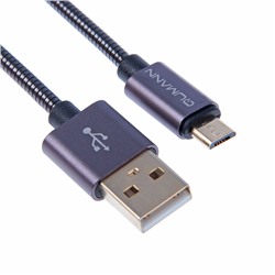 Кабель Qumann, micro USB - USB, металлическая оплётка, 2.4 А, 1 м, фиолетовый