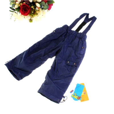 Рост 88-92. Утепленные детские штаны на подтяжках с подкладкой из полиэстера Rihoo цвета темного индиго.