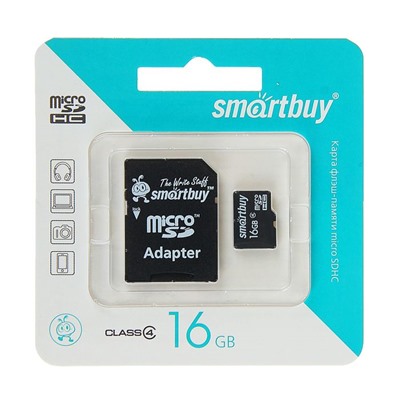 Карта памяти microSDHC Smartbuy  16GB class 4 + адаптер