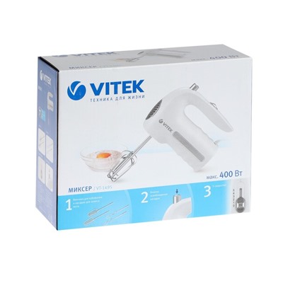 Миксер Vitek VT-1495, ручной, 400 Вт, 5 скоростей, белый