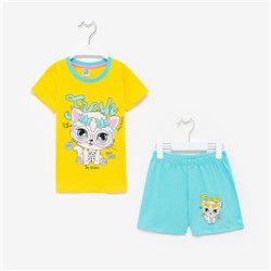 Комплект для девочки (футболка, шорты), цвет жёлтый/мятный, рост 98 см