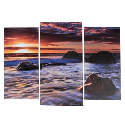Модульная картина "Камни в море"  (2-25х52; 1-30х60) 60х80 см