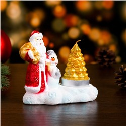 Свеча с подсвечником "Дед Мороз и снеговик"