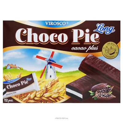 Шоколадные пирожные со вкусом какао Чоко Пай Choco Pie Long Cacao Plus Virosco (12 шт.), Вьетнам Акция