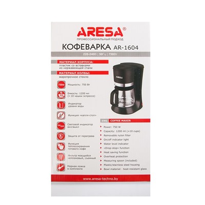 Кофеварка  ARESA AR-1604, 680 Вт, капельная, 1.2 л, черная