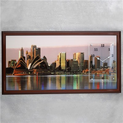 Часы-картина настенные, серия: Город, "Сиднейский театр", 50 х 100 см, микс