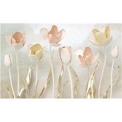 3D Фотообои  "Персиковые тюльпаны с позолотой"