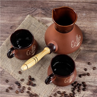 Кофейный набор 3 предмета, коричневый, турка 0,6 л,чашка 0,2 л