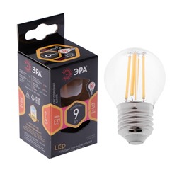 Лампа светодиодная ЭРА "Филамент" F-LED, Е27, 9 Вт 2700 К, 820 Лм, шар, теплый белый