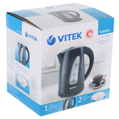 Чайник электрический Vitek VT-1164GY, 2200 Вт, 1.7 л, синий