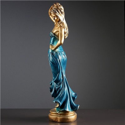 Фигура "Девушка с розой" бронза, синее платье, 15х20х55см