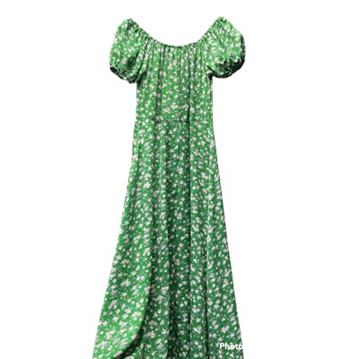 Платье миди в цветочки зелёное H109