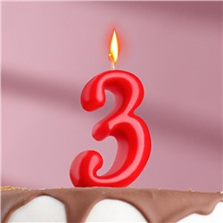 Свеча для торта цифра "Овал" "3", красная, 7 см