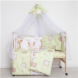 Комплект в кроватку (7 предметов) "Жираф и Слоненок", цвет зеленый, бязь, хл100%
