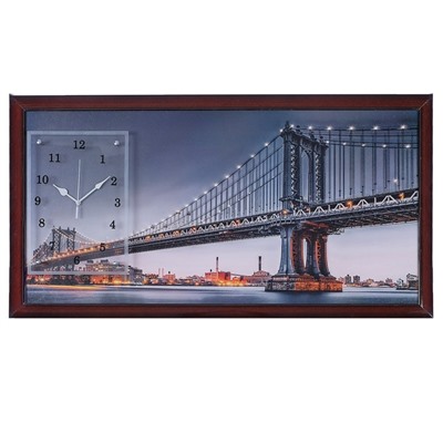 Часы-картина настенные, серия: Город, "Манхэттенский Мост", 50 х 100 см, микс