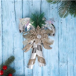 Украшение новогоднее "Рождественские леденцы" с цветком, 13х17 см, серебро