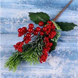 Декор "Зимнее очарование" веточка хвои с ягодками в снегу 29 см