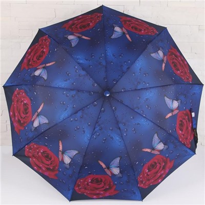 Зонт полуавтоматический «Бабочки и цветы», 3 сложения, 9 спиц, R = 50, цвет МИКС
