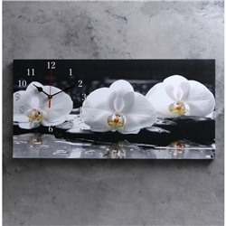 Часы-картина настенные, серия: Цветы, "Белые орхидеи", 40 х 76 см, микс
