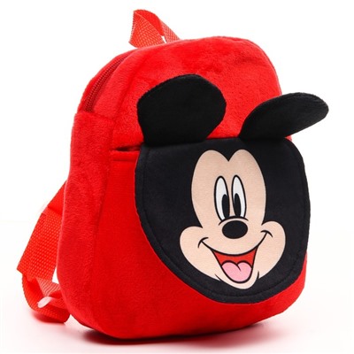 Рюкзак плюшевый, на молнии, с карманом, 19х22 см, Микки Маус