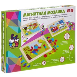 Игр. дерев., магнитная мозаика ГЕОМЕТРИЧЕСКИЕ ФИГУРЫ, Bondibon, BOX, 37х28х3 см., арт. TKC460