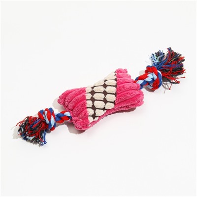 Игрушка мягкая для собак "Особая кость на канате", с пищалкой, 25 см, микс цветов