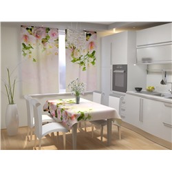 Фотошторы для кухни Ассорти бежевых цветочков