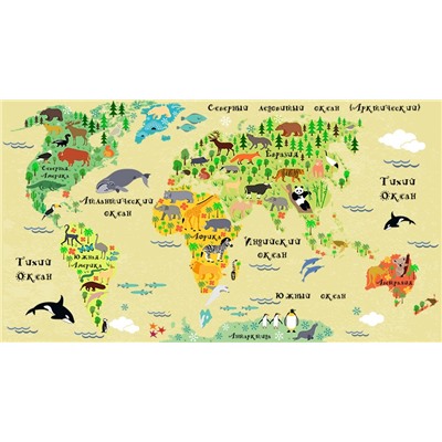 3D Фотообои «Карта мира для детской»