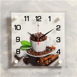 Часы настенные, серия: Кухня, "Чашка с кофейными зернами", 25х25  см, микс