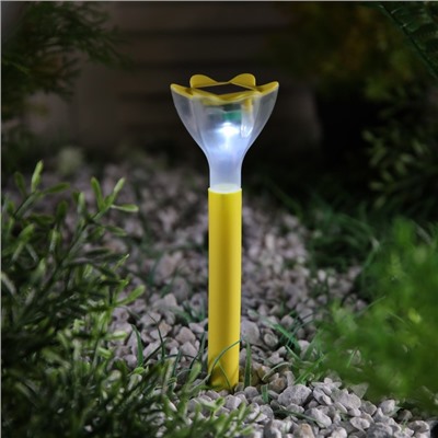 Фонарь садовый на солнечной батарее "Цветок желтый", 29 см, d=6 см, 1 led, пластик